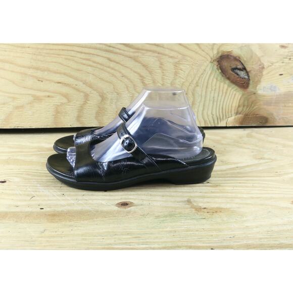 Dansko Sandals 41 Women Shoes Sz 10 Black Patent Leather Buckle Slip Ons - Picture 1 of 7